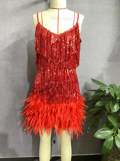 Feather & Fringe Sequin Dress