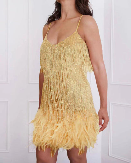 Feather & Fringe Sequin Dress