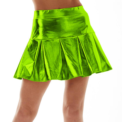 Metallic Pleated Mini Swing Skirt