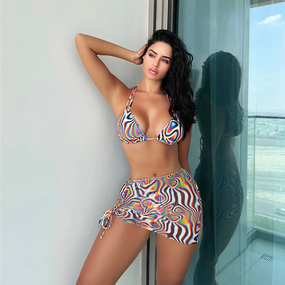 Hypnotizing Three Piece Stripe Sling Swimsuit