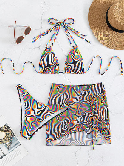 Hypnotizing Three Piece Stripe Sling Swimsuit