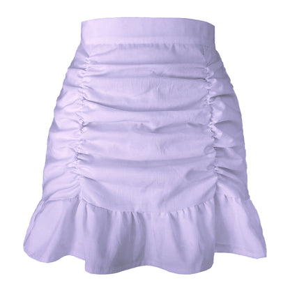 Pleated Solid Color Ruffled Zipper Skirt