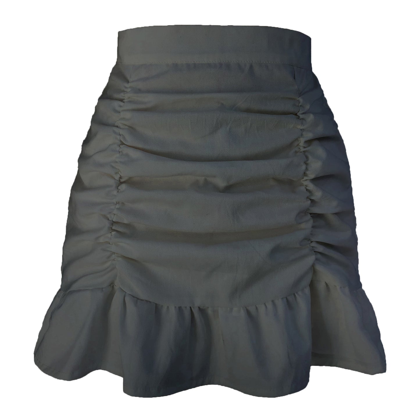 Pleated Solid Color Ruffled Zipper Skirt