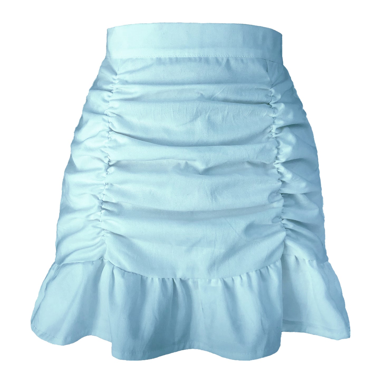 Pleated Solid Color Ruffled Zipper Skirt