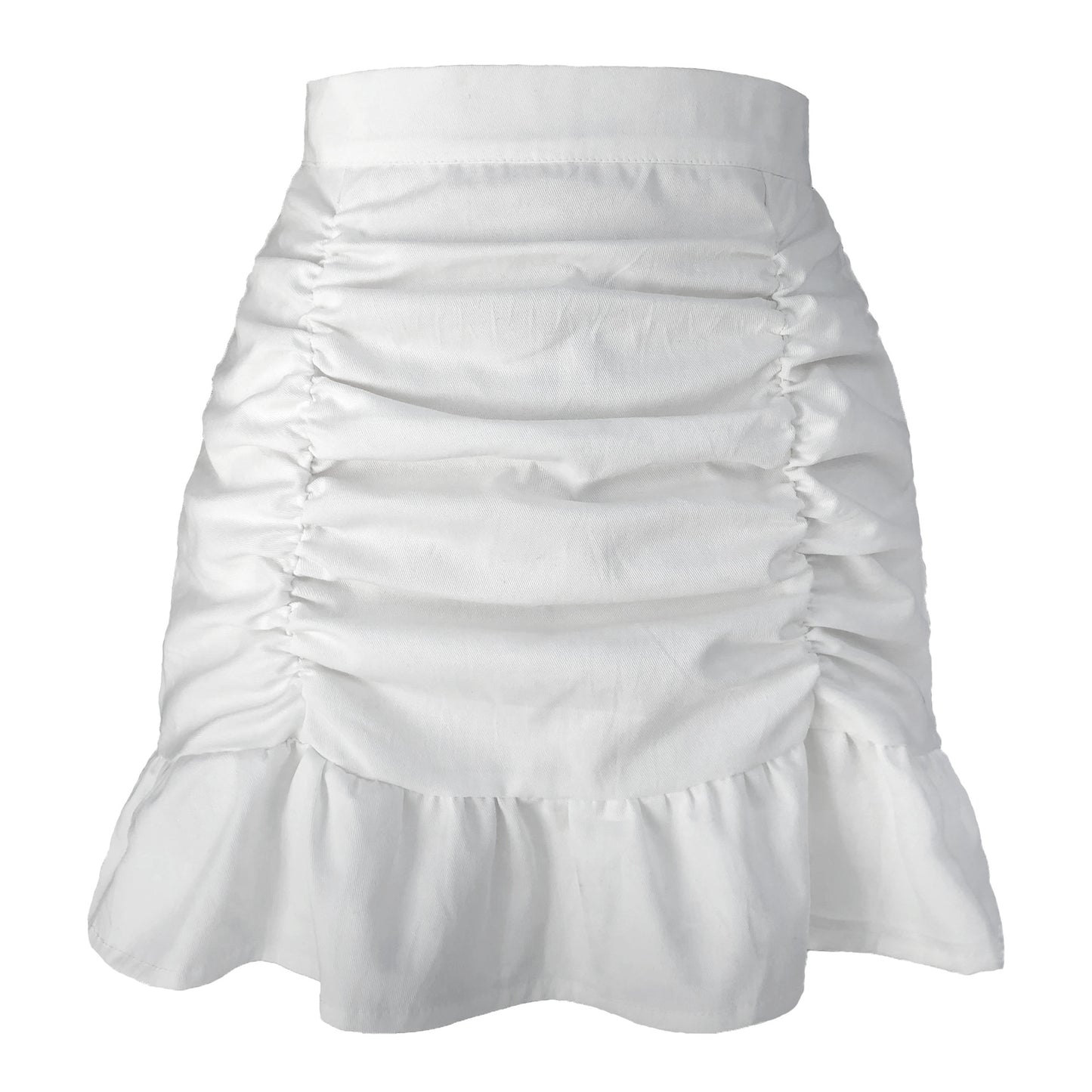 Pleated Solid Color Ruffled Zipper Skirt