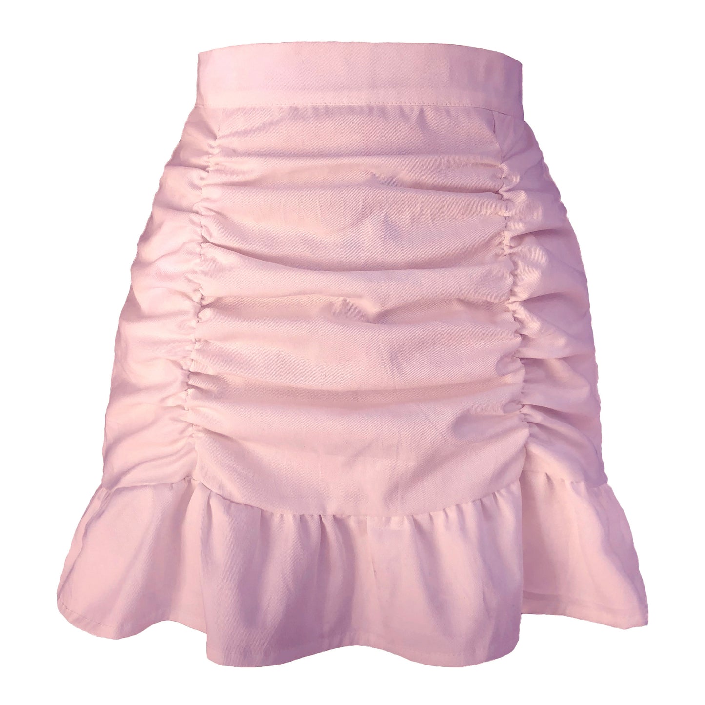 Pleated Solid Color Ruffled Zipper Skirt