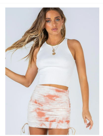 Elastic Pleated Tie Dye Knit Skirt