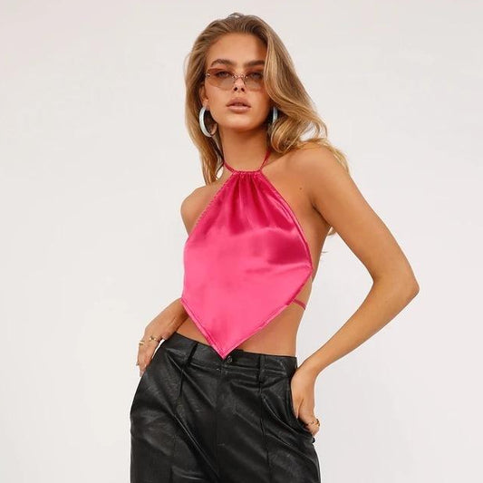 Halterneck String Tie Backless Top