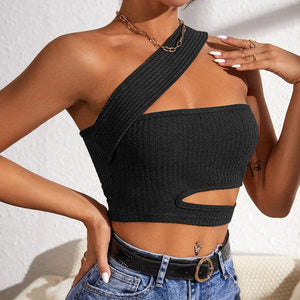 Cross Shoulder Knitted Crop Top