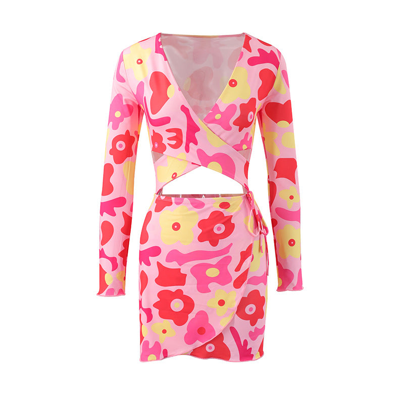 Pink & Yellow Floral Print Dress