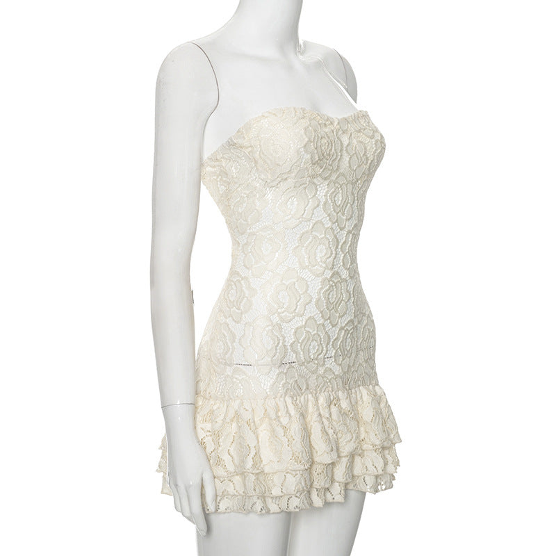 Lace See Through Mini Strapless Dress