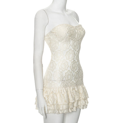 Lace See Through Mini Strapless Dress