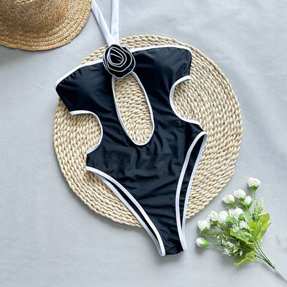 Rose Centered High Cut One Piece Swimsuit