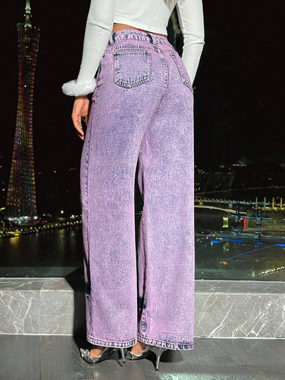 Purple Wash Wide Leg Denim Pants