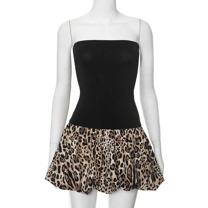 Cheetah Print Strapless Babydoll Dress