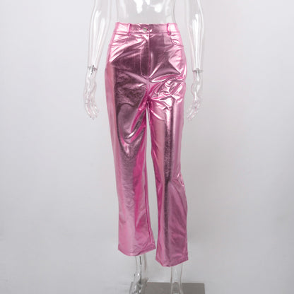 Metallic Straight Leg Pants