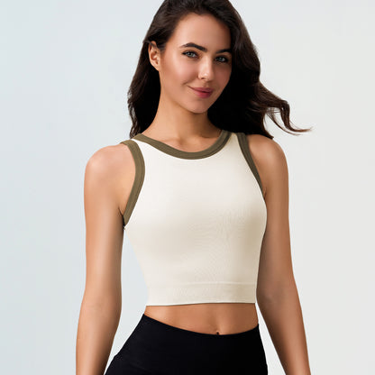 Color Contrast Sporty Yoga Cropped Tank Top