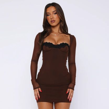 Long Sleeve Lace Sheath Mini Dress