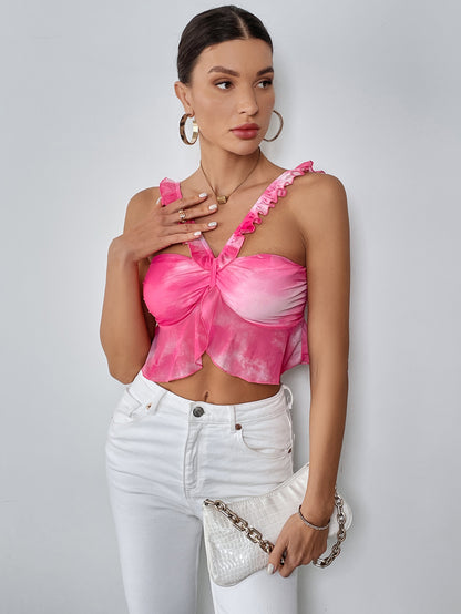 V Neck Ruffle Spaghetti Straps Cami Top