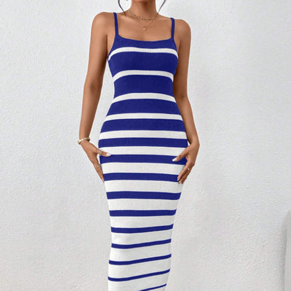 Classic Striped Spaghetti Strap Maxi Dress