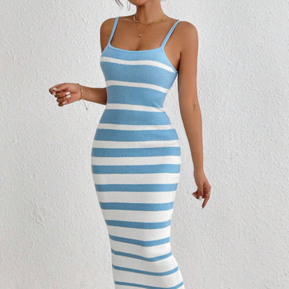 Classic Striped Spaghetti Strap Maxi Dress