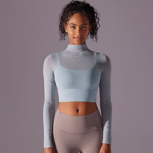 Mesh Long Sleeve Cropped Sports Top