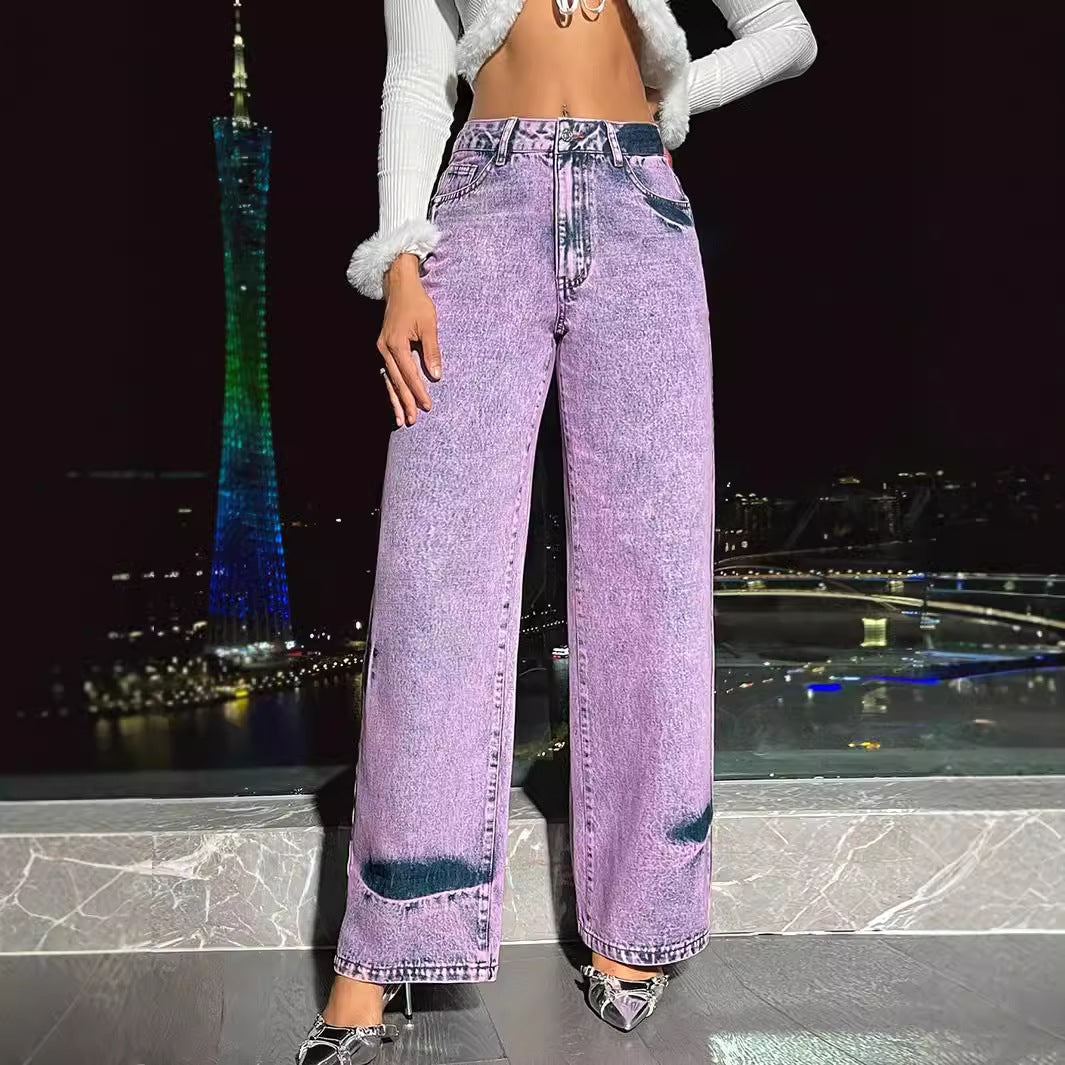 Purple Wash Wide Leg Denim Pants