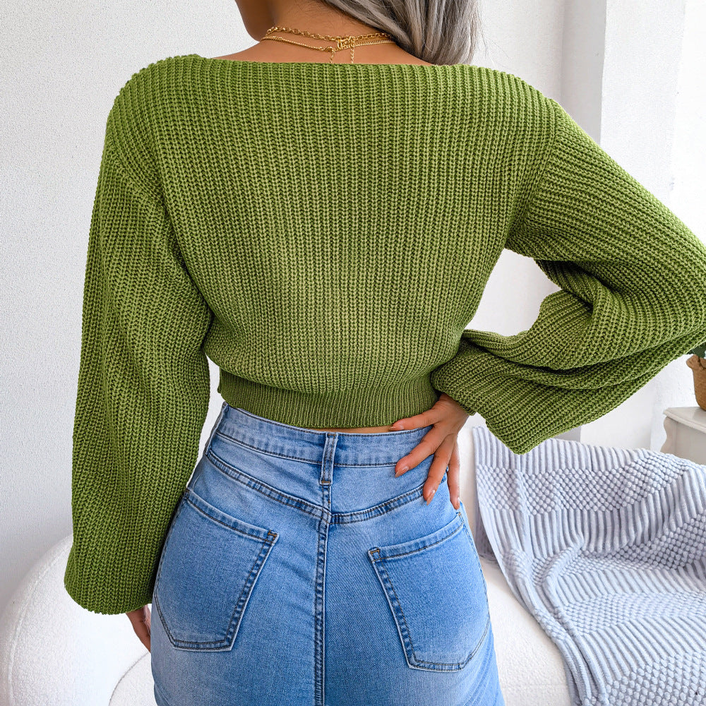 Bowknot Cropped Sweater Blouse