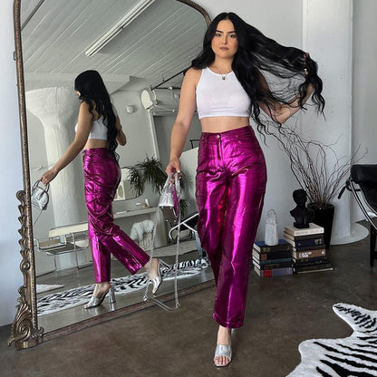 Metallic Straight Leg Pants