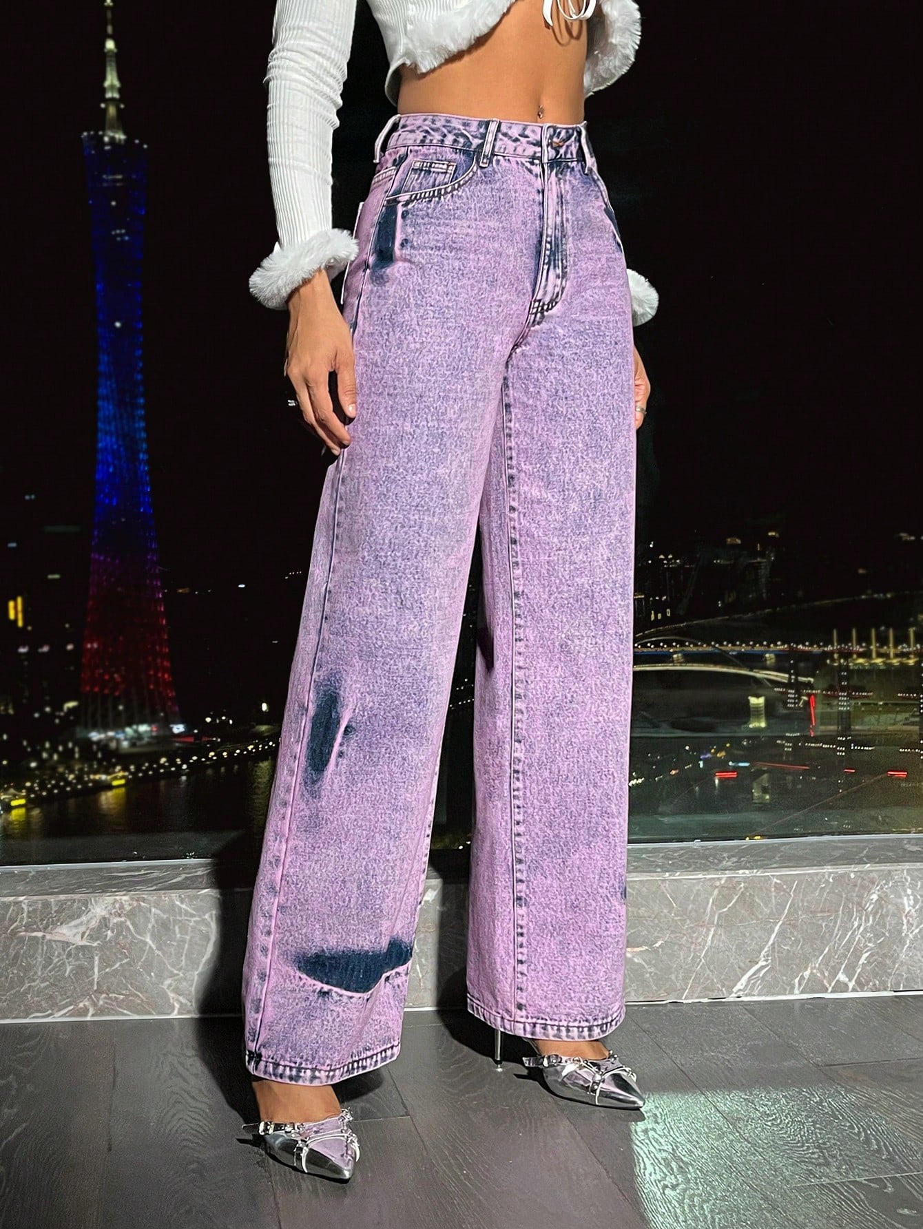 Purple Wash Wide Leg Denim Pants