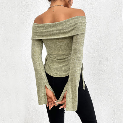 Flared Long Sleeve Split Top