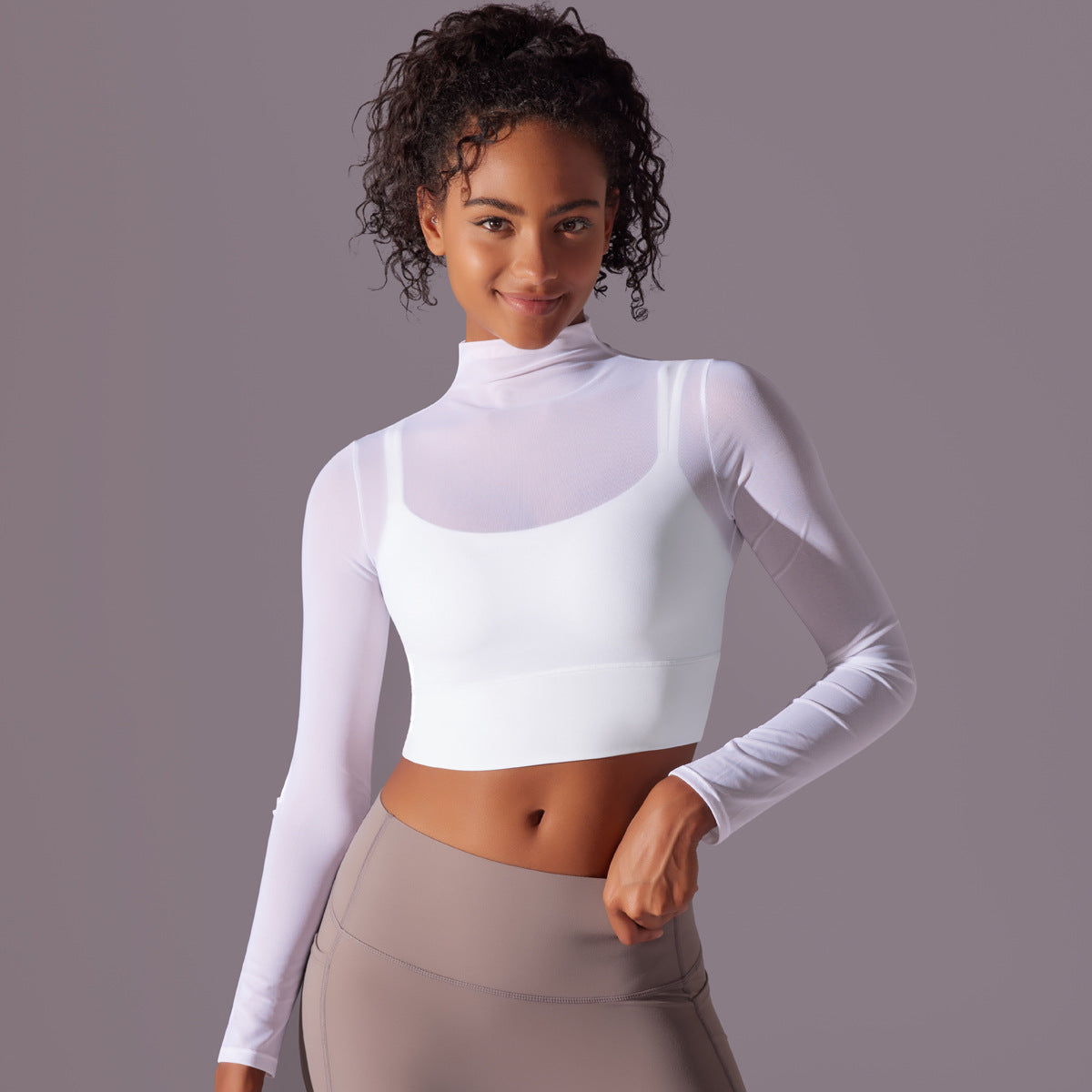 Mesh Long Sleeve Cropped Sports Top