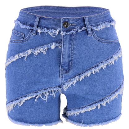 Zig-Zag Fringed Denim Shorts