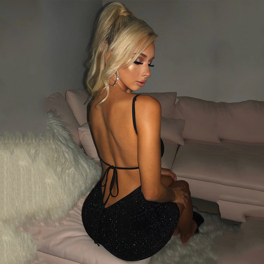 Shimmer Tied Backless Glam Hip Dress