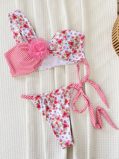 Flowered Multi Pattern Tube Top Bikini