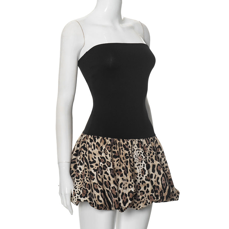 Cheetah Print Strapless Babydoll Dress