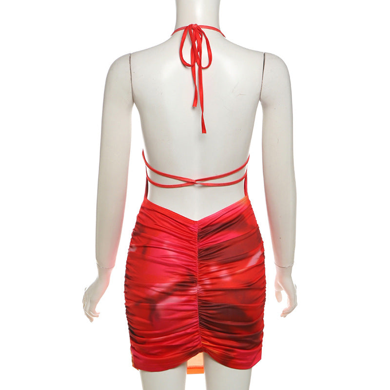 Backless Blood Orange Halterneck Dress