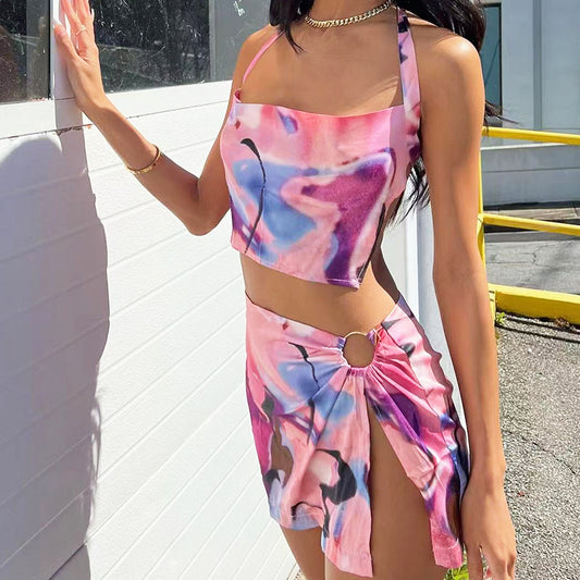 Pink Vibes Split Sheath Skirt Set