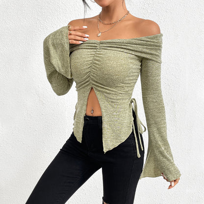 Flared Long Sleeve Split Top