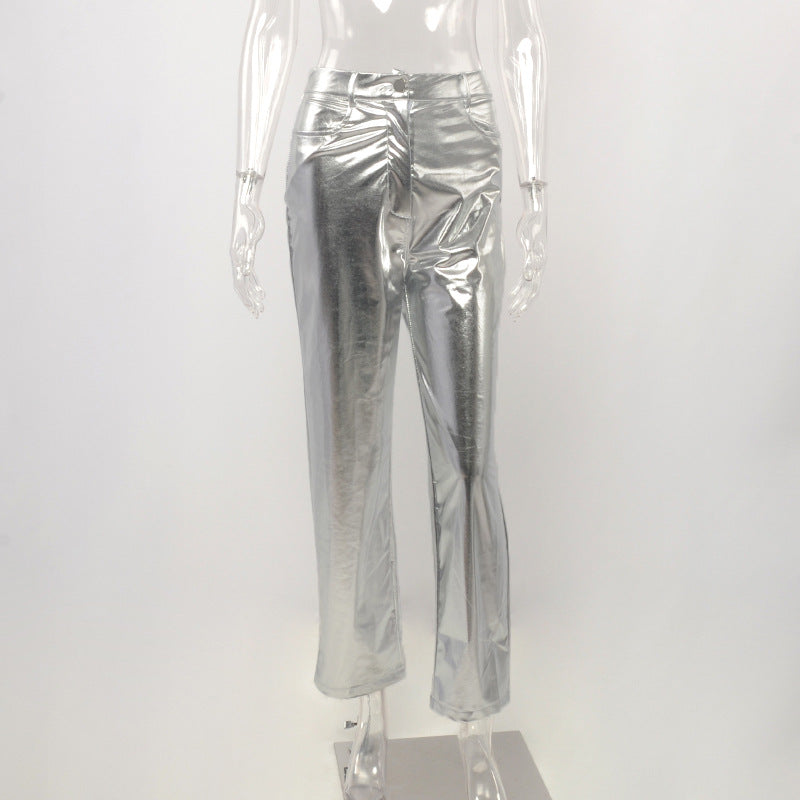 Metallic Straight Leg Pants