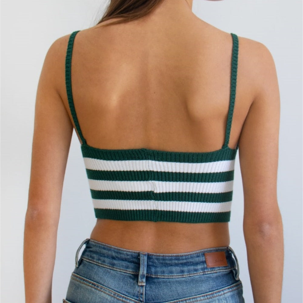 Color Block Knit V Neck Crop Top