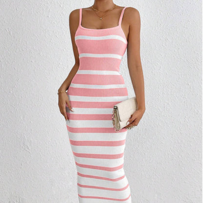 Classic Striped Spaghetti Strap Maxi Dress