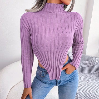 Asymmetrical Knit Turtleneck Blouse