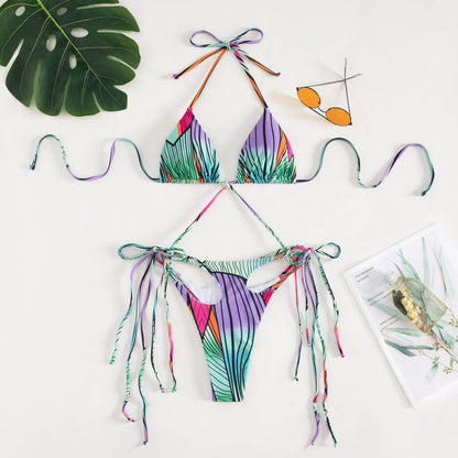 Colorful High Waisted String Bikini