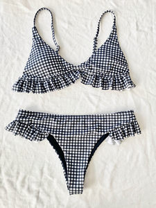 Black Plaid High Waisted Ruffle Swimsuit