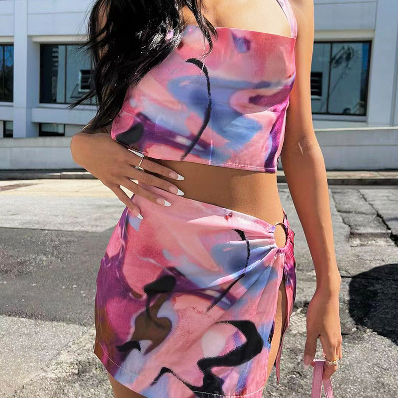 Pink Vibes Split Sheath Skirt Set