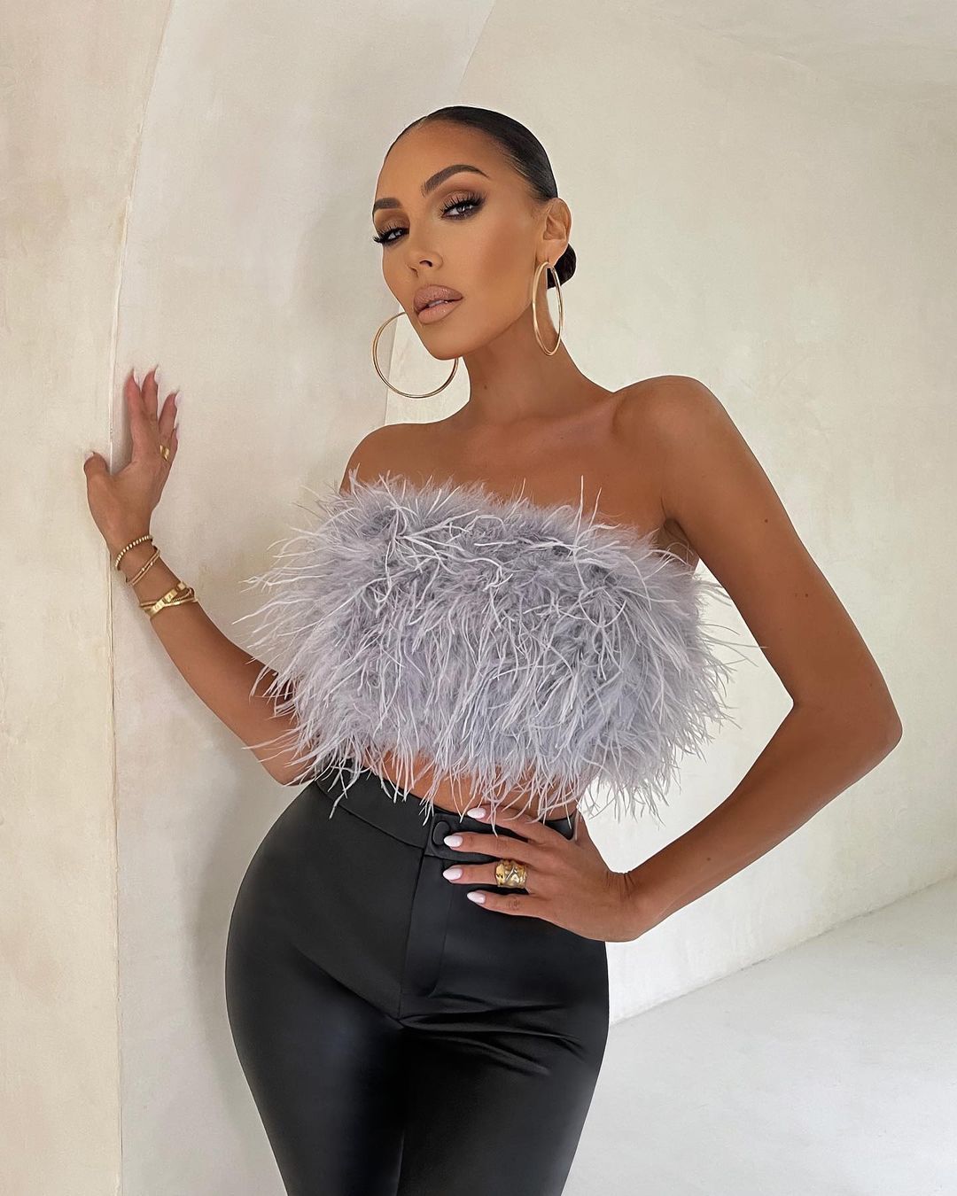 Strapless Feathered Tube Top