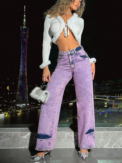 Purple Wash Wide Leg Denim Pants