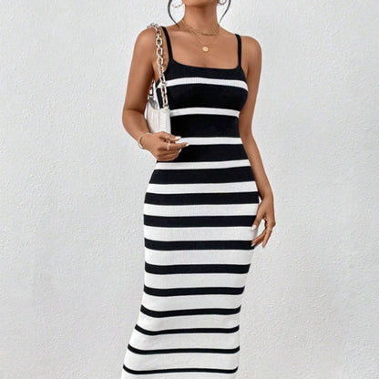 Classic Striped Spaghetti Strap Maxi Dress