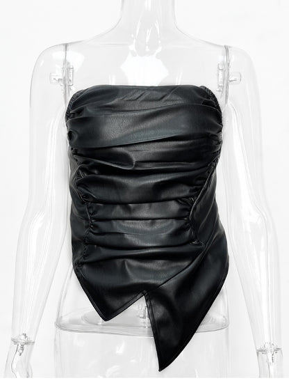 Faux Leather Pleated Corset Top